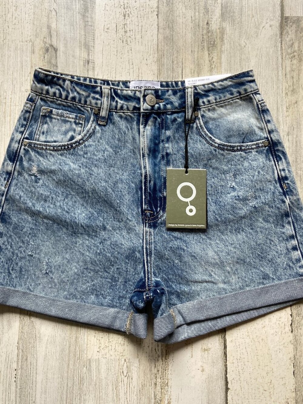 NWT Insane Gene Size Small Hi-Rise Mom-Fit Shorts Light Wash Acid